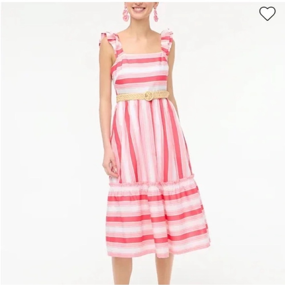 JCrew Striped Coral Ruffle Smocked Midi Dress 12